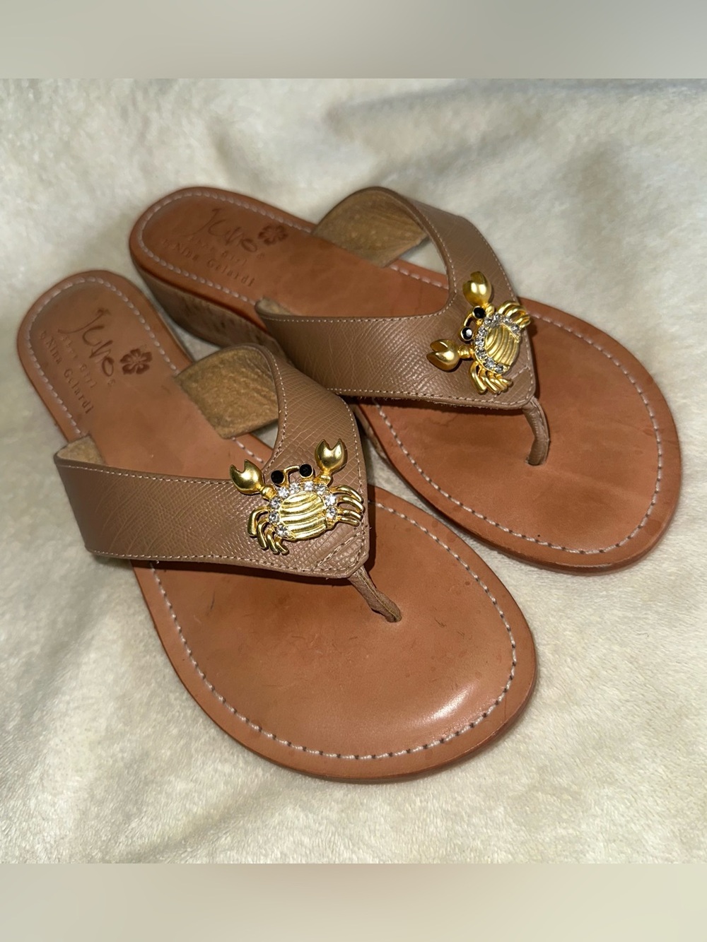 Juno Shoe Girl Morgan Crab Sandals Size 10 Rhinestone Cork Wedge Boutique